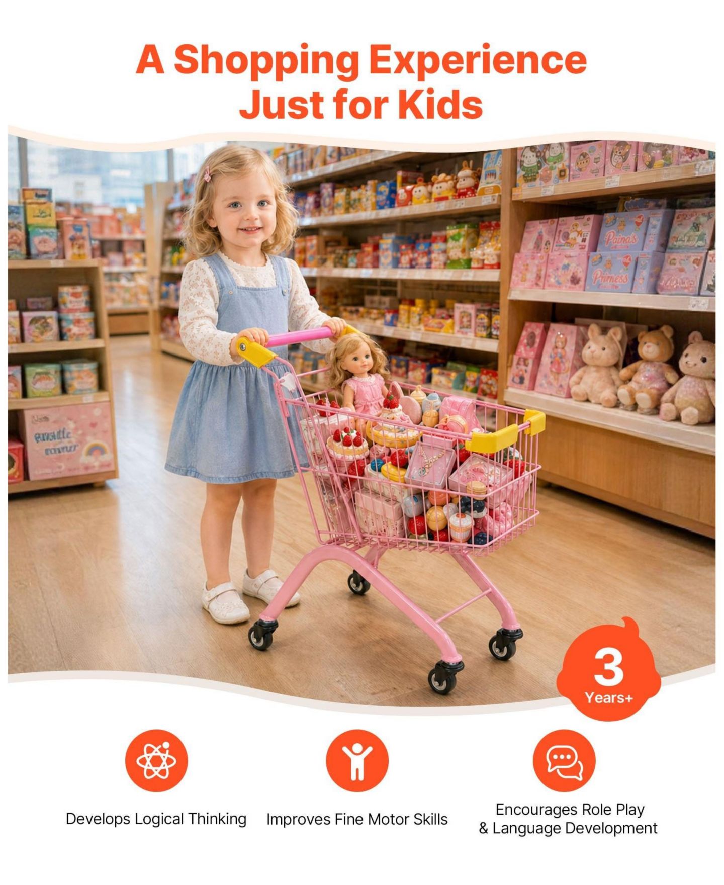 Детская игрушка SUGIFT Doll-Seat Foldable Shopping Cart, Ages 3+, цвет: Розовый — фото 3