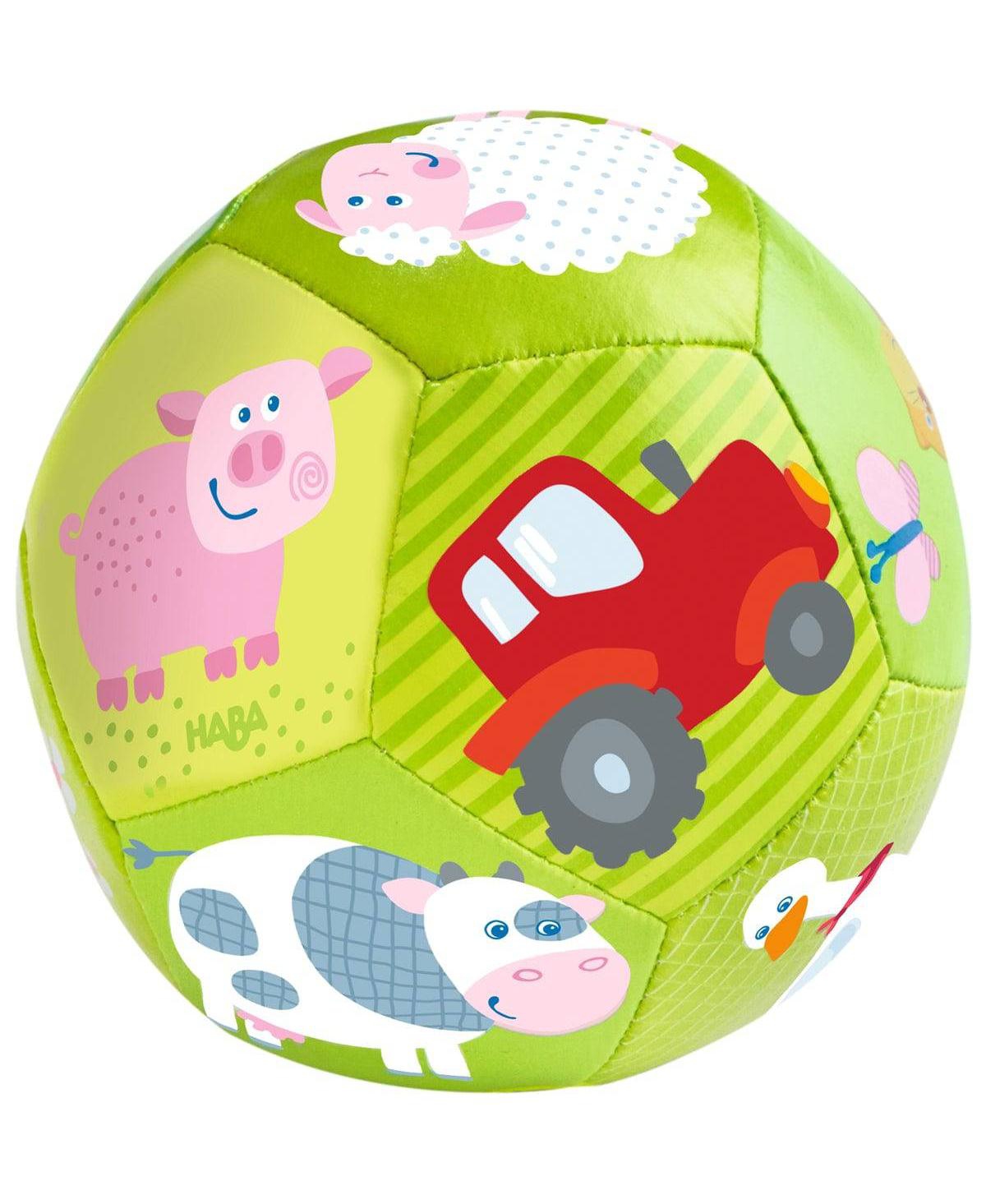 Haba On the Farm Soft Baby Ball with Farm Animals, Sensory Play, Ages 6 Months+ - Green