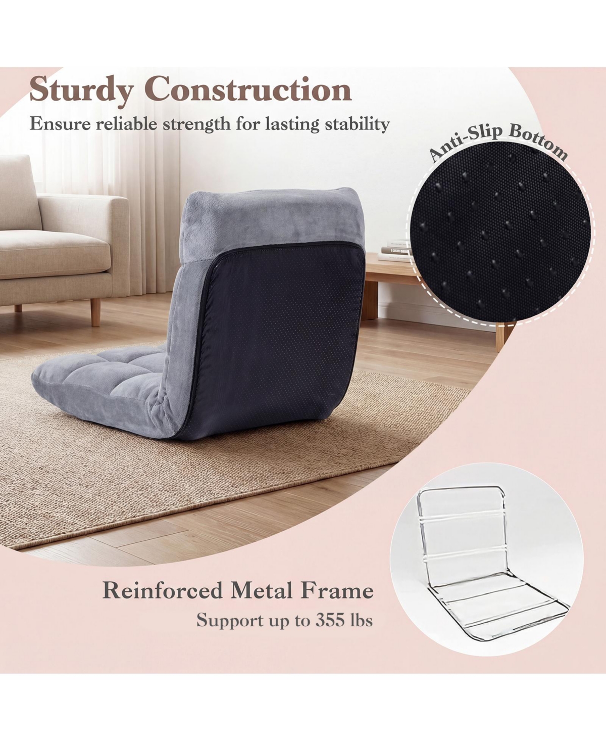 Costway Adjustable 14-Position Floor Chair Folding Lazy Gaming Sofa Chair Cushioned
