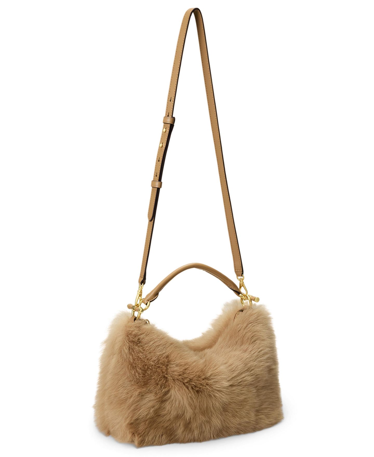Женская сумка Lauren Ralph Lauren Blaike Shearling Small Shoulder, цвет: Верблюжий — фото 4