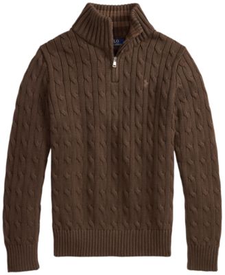 Boys' 8-20 Cable-Knit Cotton Quarter-Zip Sweater