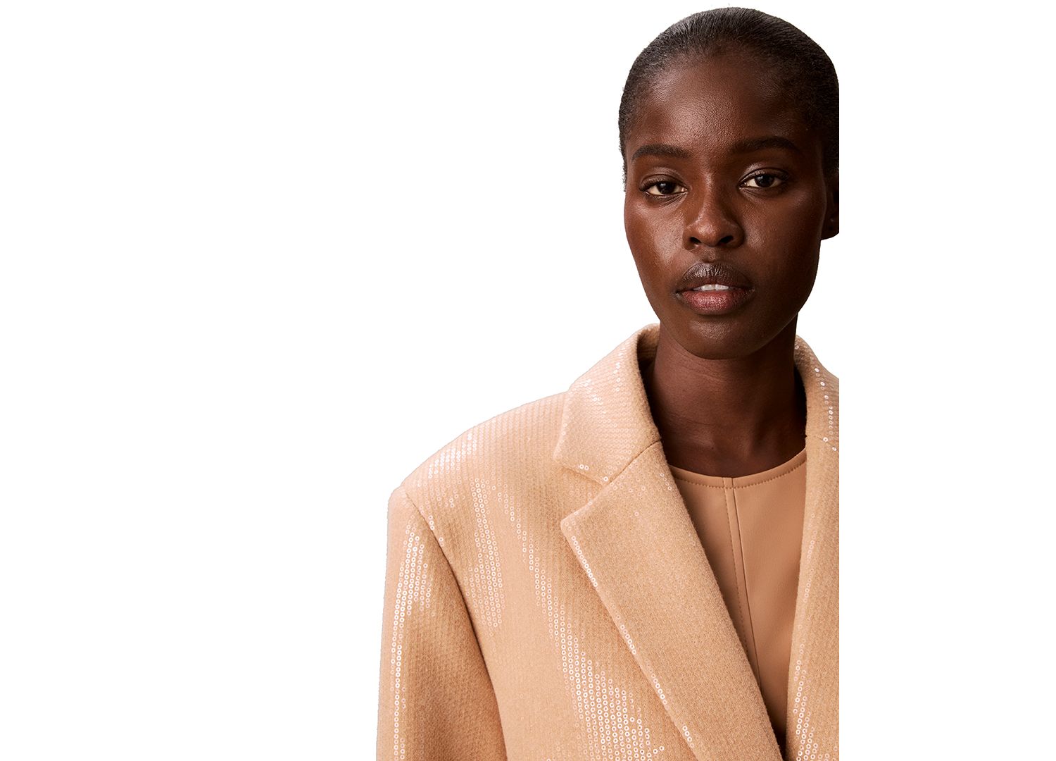 Petite Two-Button Sequined Overcoat