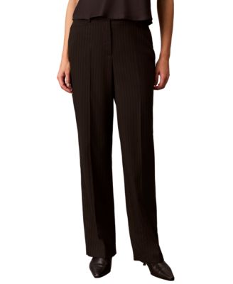Women's Petite High-Waisted Pinstripe Straight-Leg Dress Pants