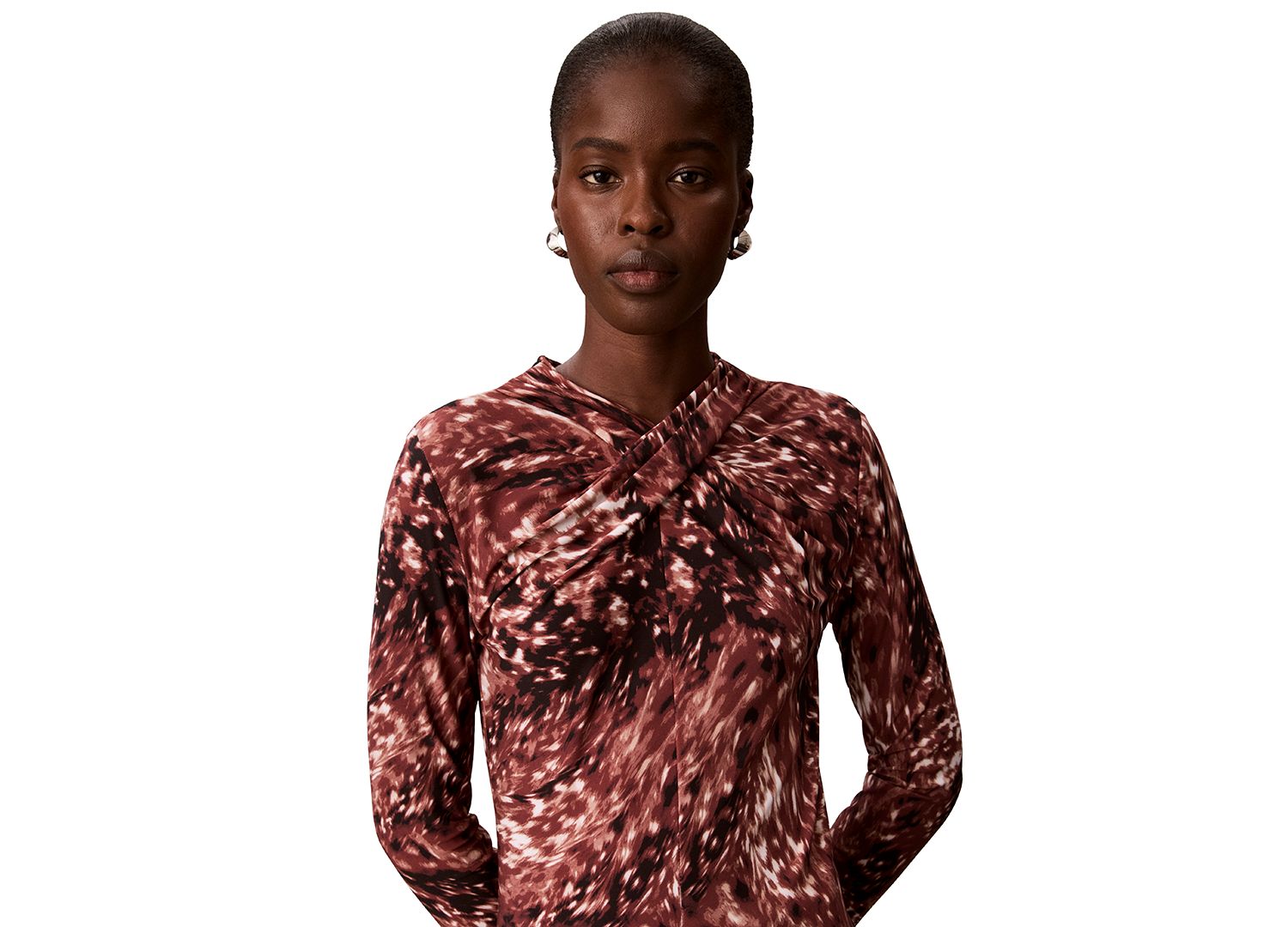 Petite Printed Crewneck Long-Sleeve Knit Top