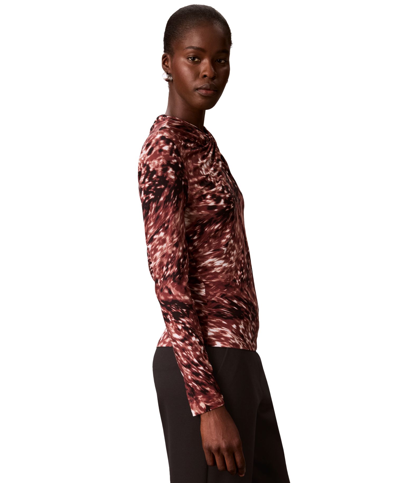 Petite Printed Crewneck Long-Sleeve Knit Top