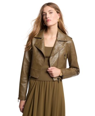 Women's Cropped Faux-Leather Moto Jacket