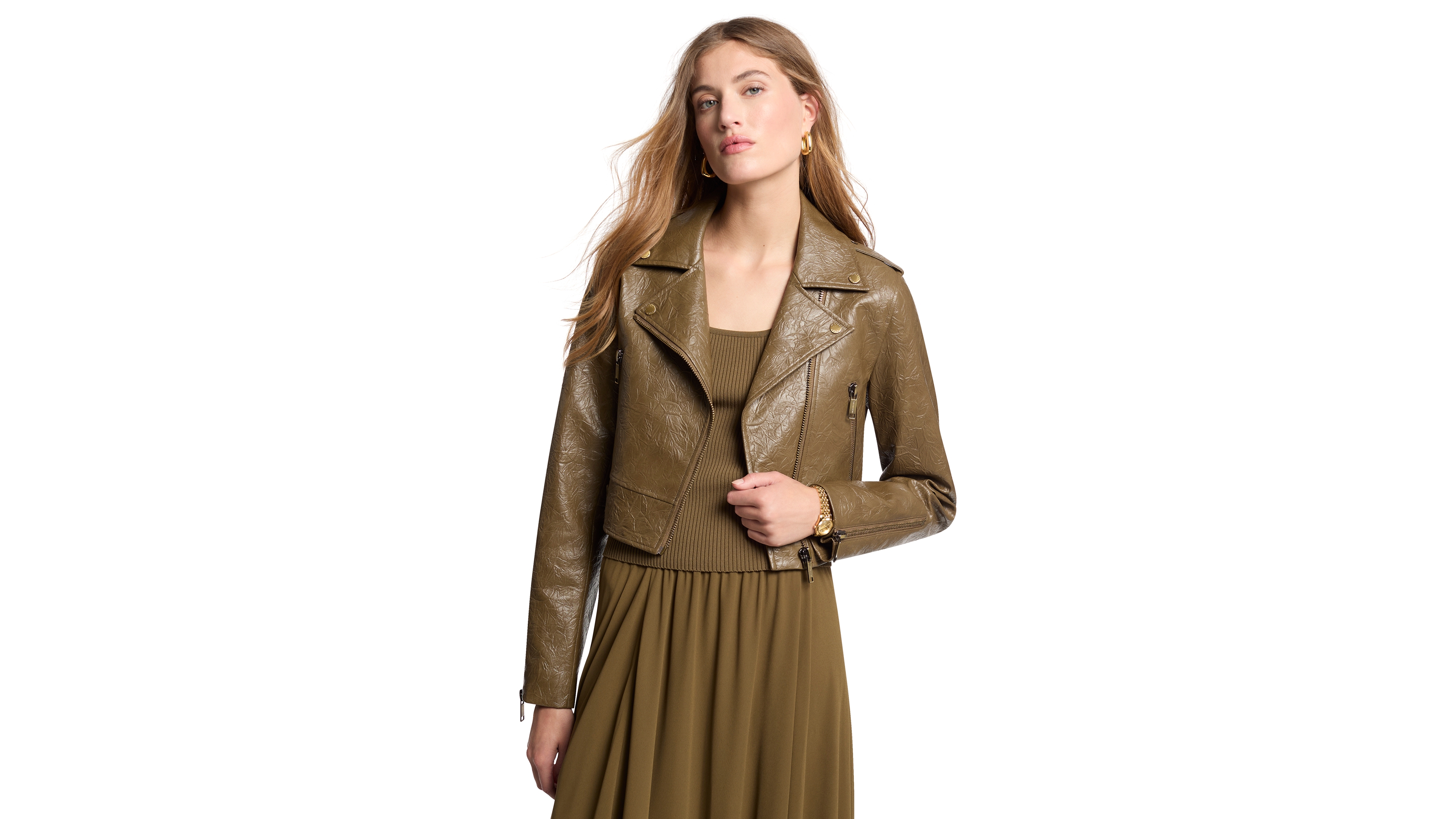 Michael Kors Women's Cropped Faux-Leather Moto Jacket