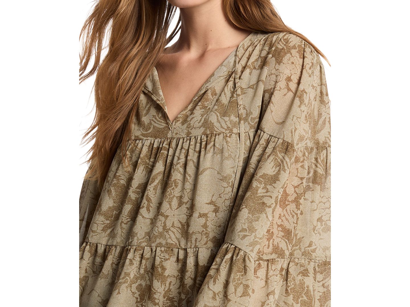 Женская блузка Michael Kors Long-Sleeve Tie-Neck Floral Blouse, цвет: Duffle — фото 2