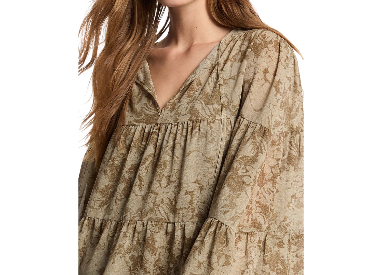 Women's Long-Sleeve Tie-Neck Floral Blouse