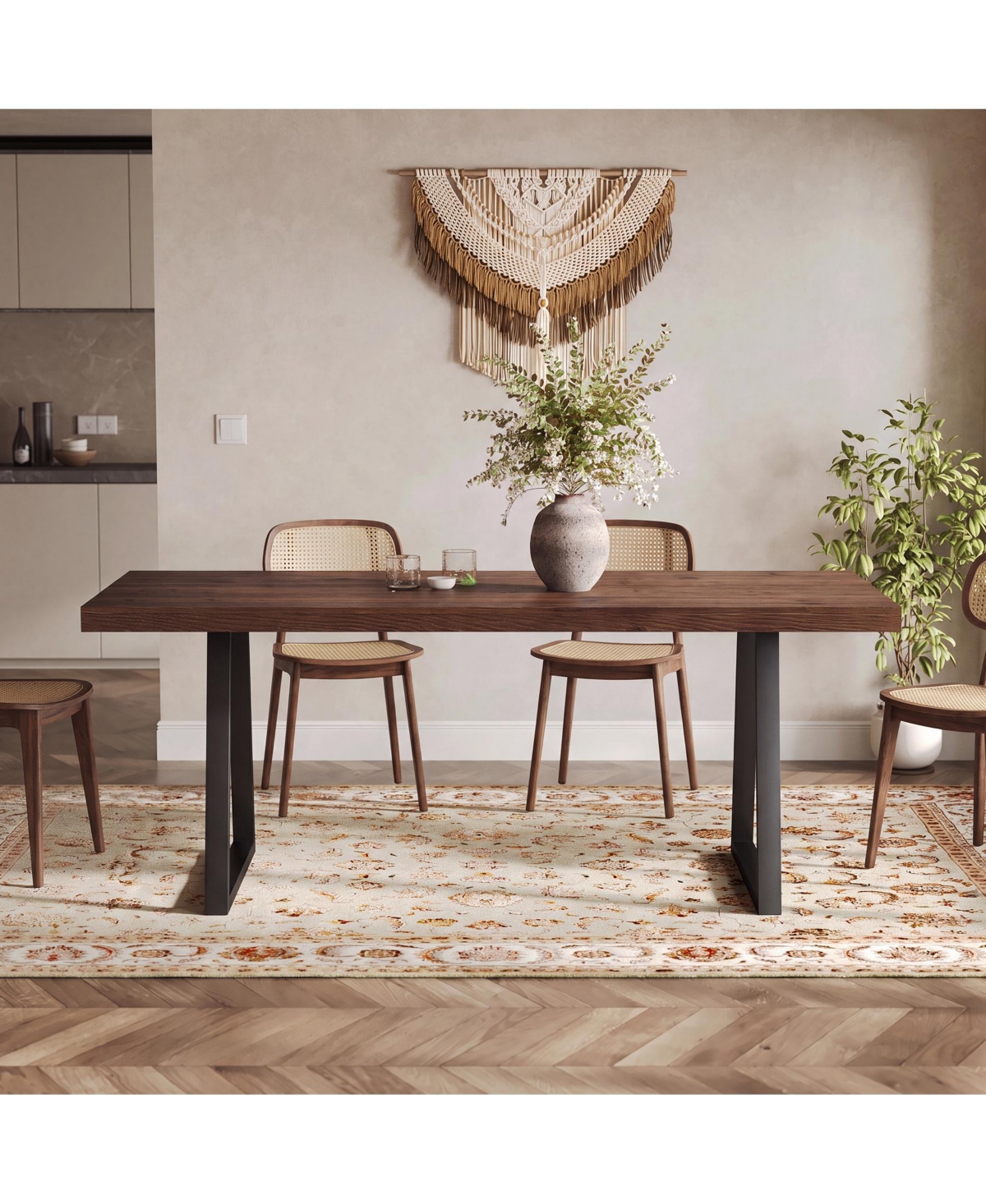 Tribesigns 63" Industrial Dining Table for 4-6 with Solid Wood