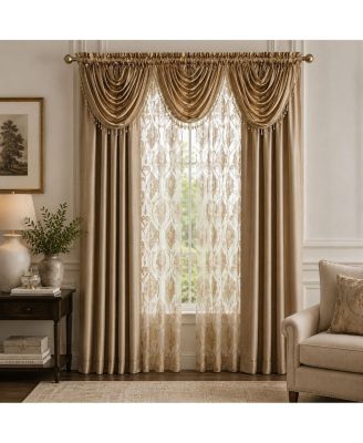 7 Piece Hampton Elegance Sheer Curtain Panels And Beaded Valances Set