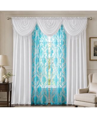 7 Piece Hampton Elegance Sheer Curtain Panels And Beaded Valances Set