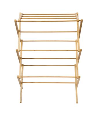 Foldable Bamboo Drying Rack for Clothes & Towels - 2-Tier Collapsible Laundry Drying Rack, Air Dry Stand for Indoor & Outdoor Use