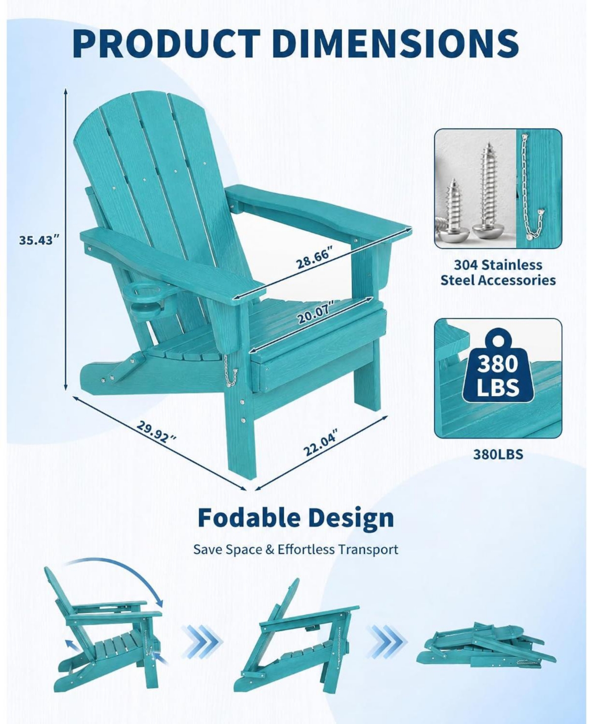 homfan Set of 2 Folding Adirondack Chairs with Side Table, All-Weather Hdpe, Cup Holder