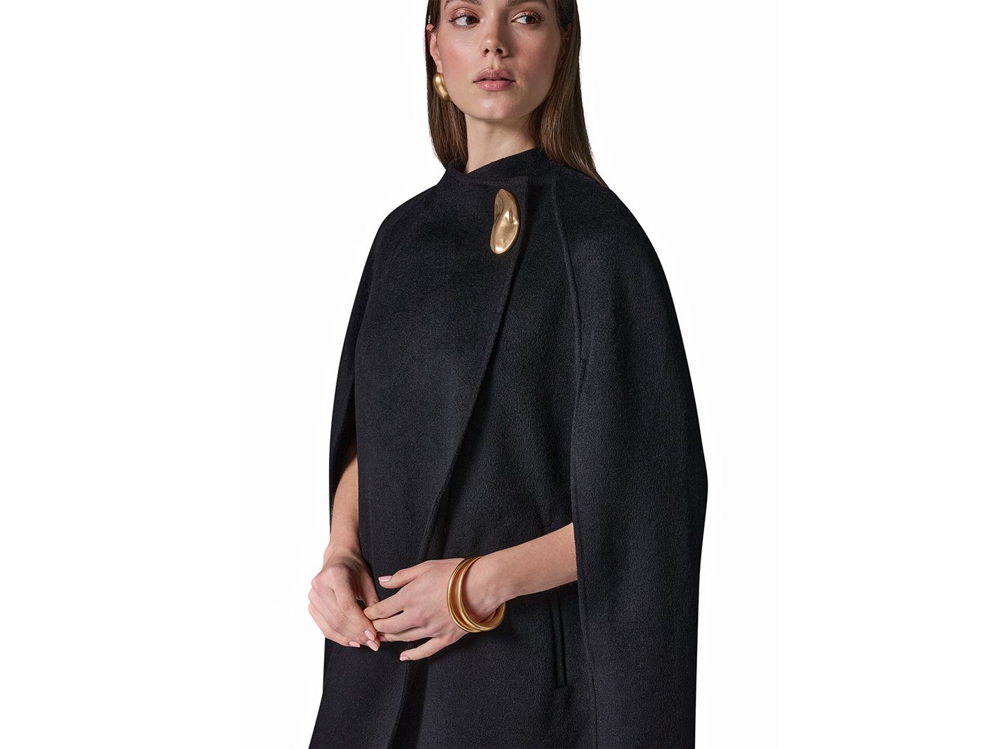 Женское пальто Donna Karan New York Wool-Blend Maxi Cape, цвет: Чёрный — фото 8