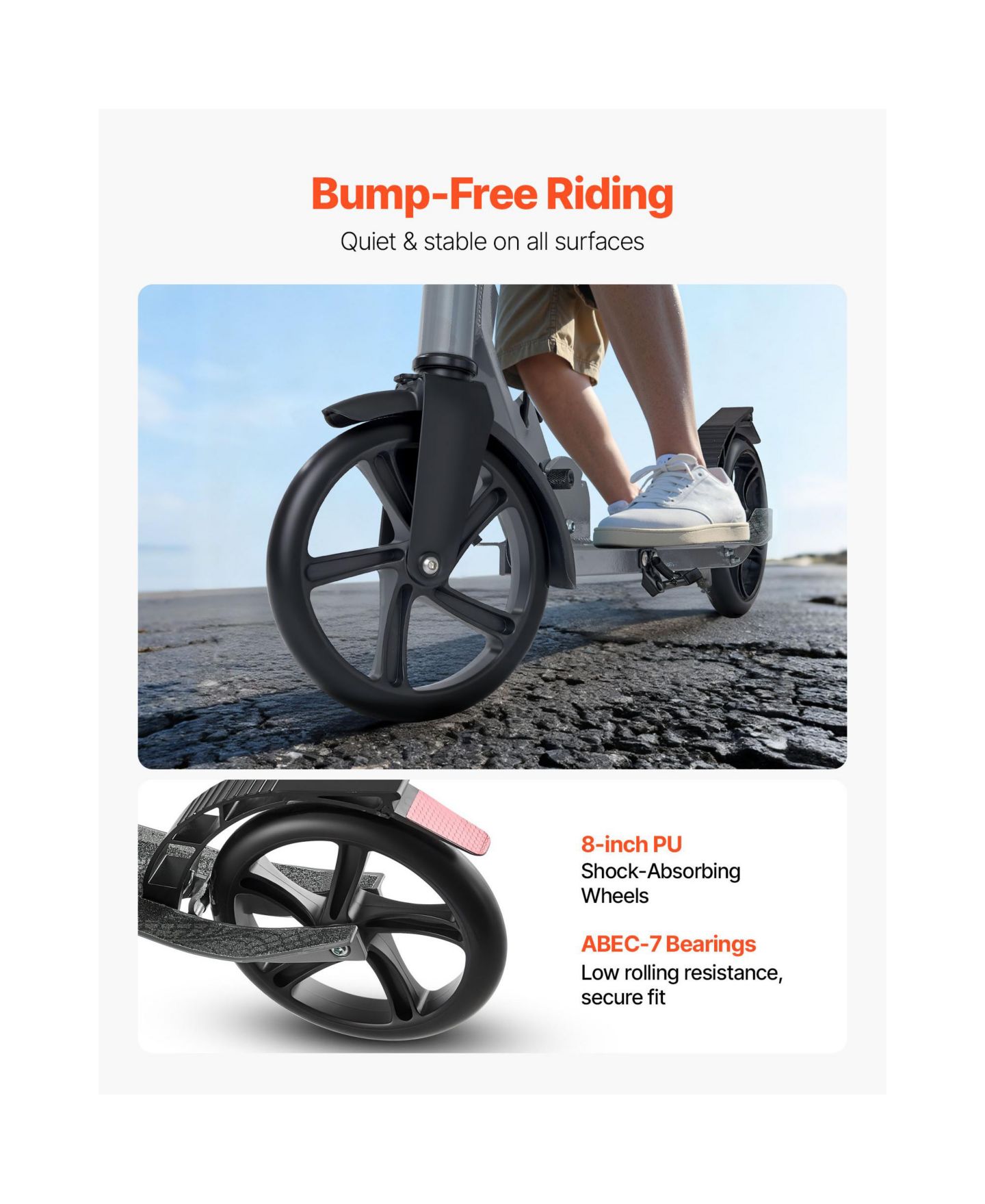 Детская игрушка SUGIFT Adjustable-Foldable Aluminum Alloy 2-Wheel Kick Scooter, Up to 220 lbs, Ages 8+, цвет: Серый — фото 5