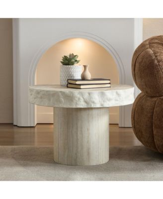 23.82" Beige Faux Mars Texture Fiberglass Coffee Table, No Assembly