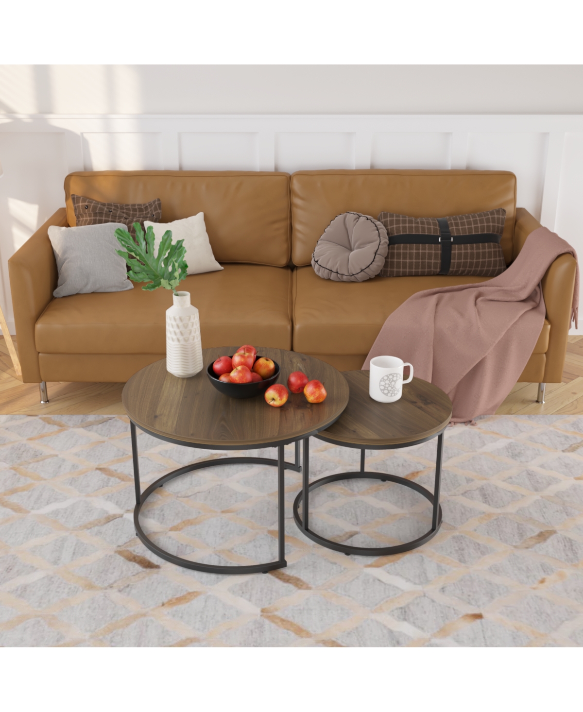 Flynama 27.6" Nesting Coffee Table Set of 2 Mdf Marble Top Metal Frame Side Tables