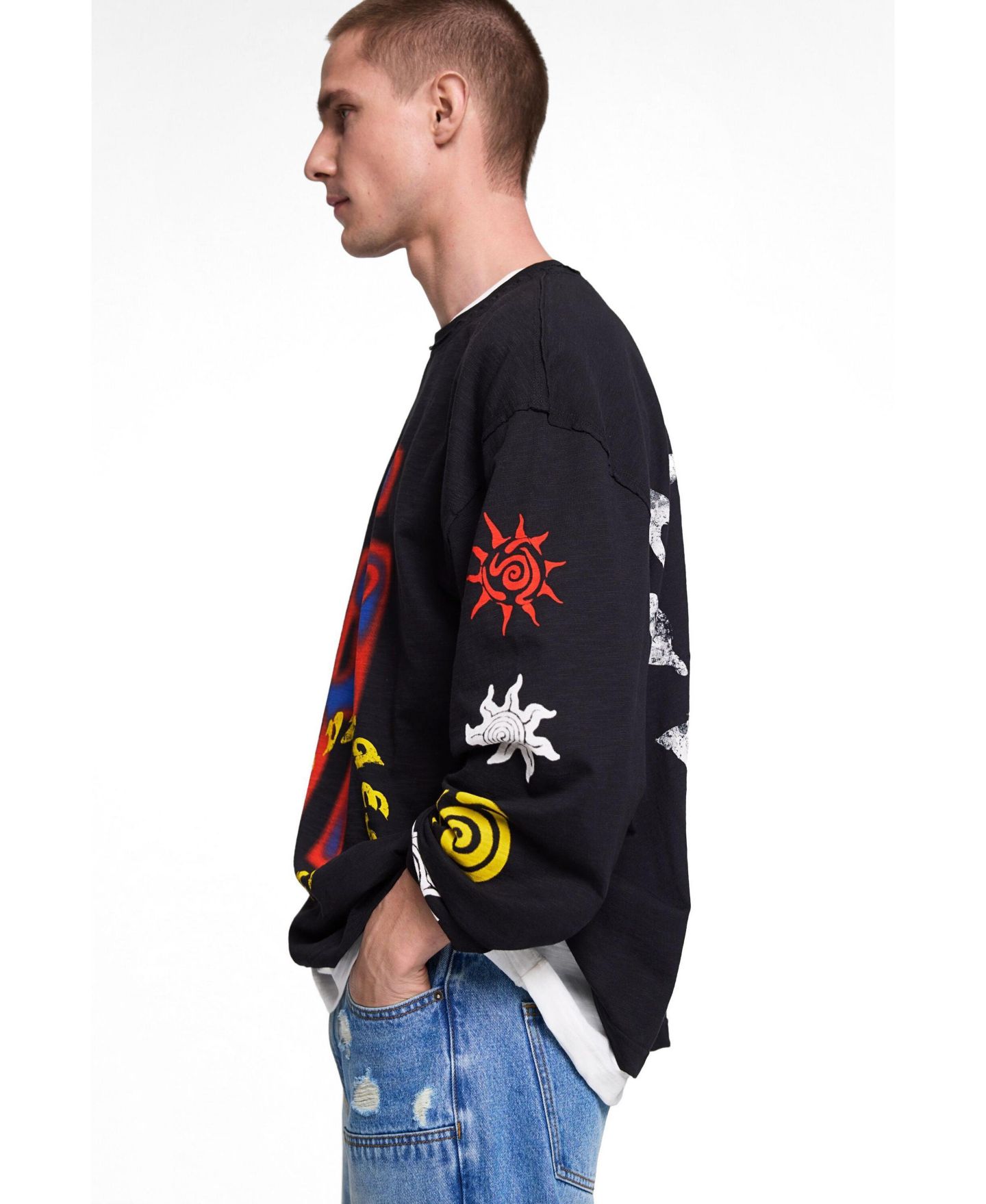 Мужская футболка Desigual Printed Long Sleeve, цвет: Чёрный — фото 3