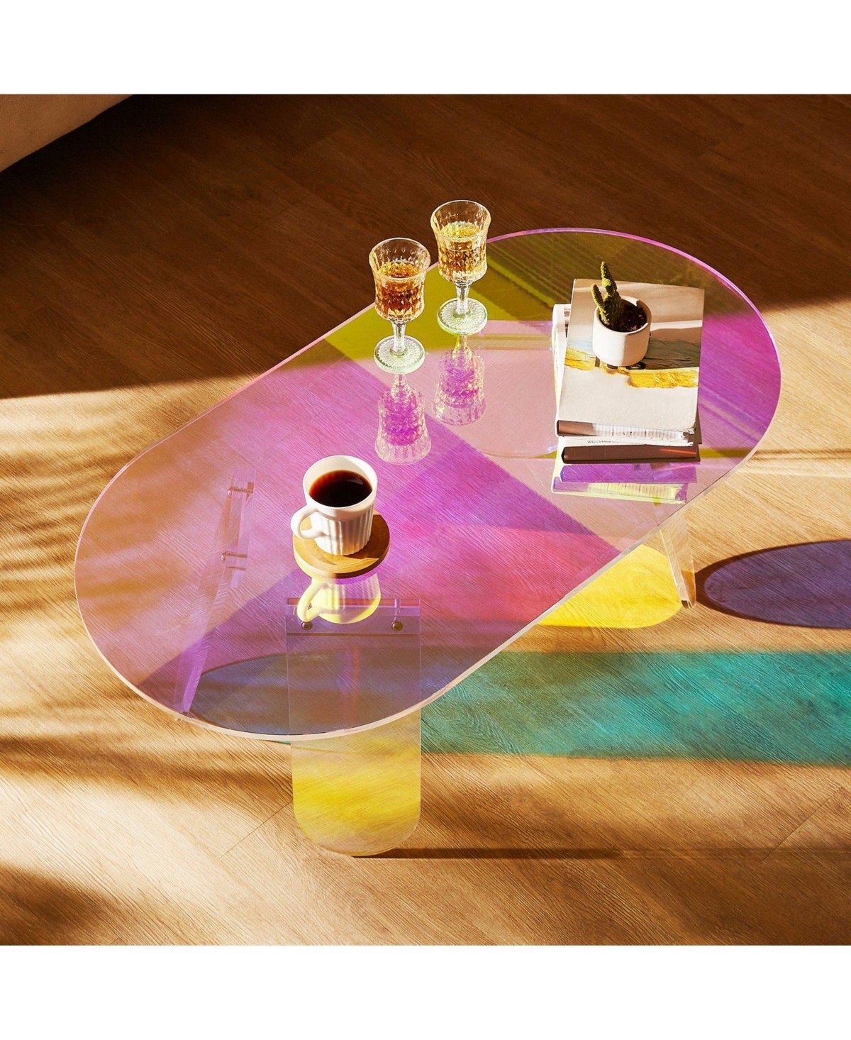 Slickblue Acrylic Coffee Table with Iridescent Finish and Modern Style