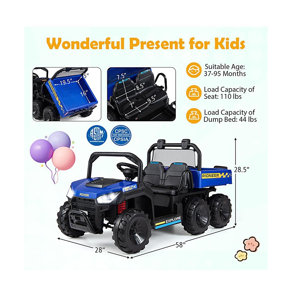 Sugift 24V 2-Seater Ride-On Dump Truck with Electric Dump Bed, Ages 3-8