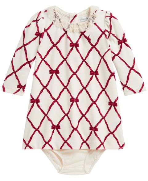 Платье Polo Ralph Lauren Ralph Lauren Ribbon-Print Velour Dress & Bloomer для девочек-малышей, цвет: Marle Bow