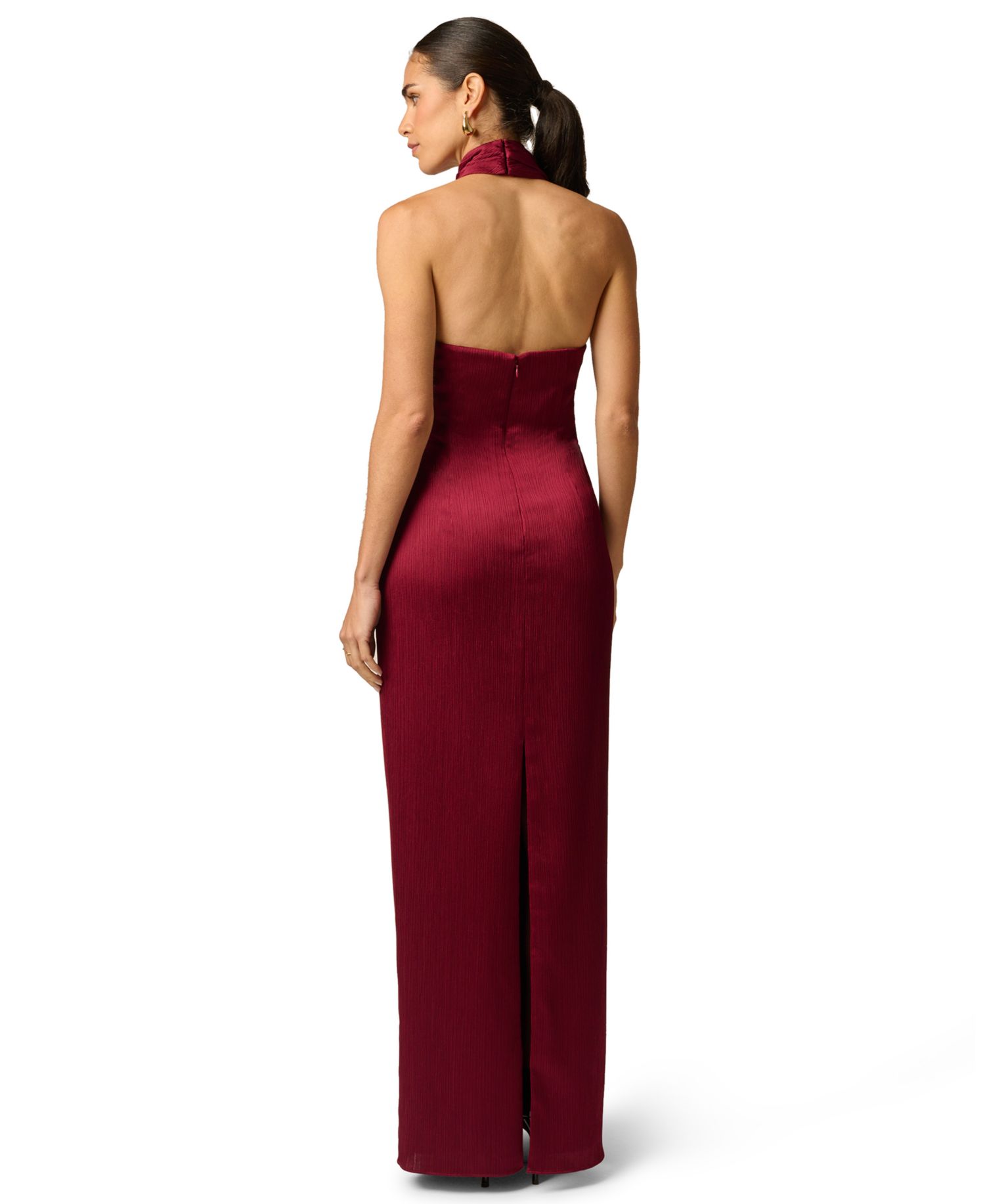 Women's Halter Crinkle-Satin Long Dress