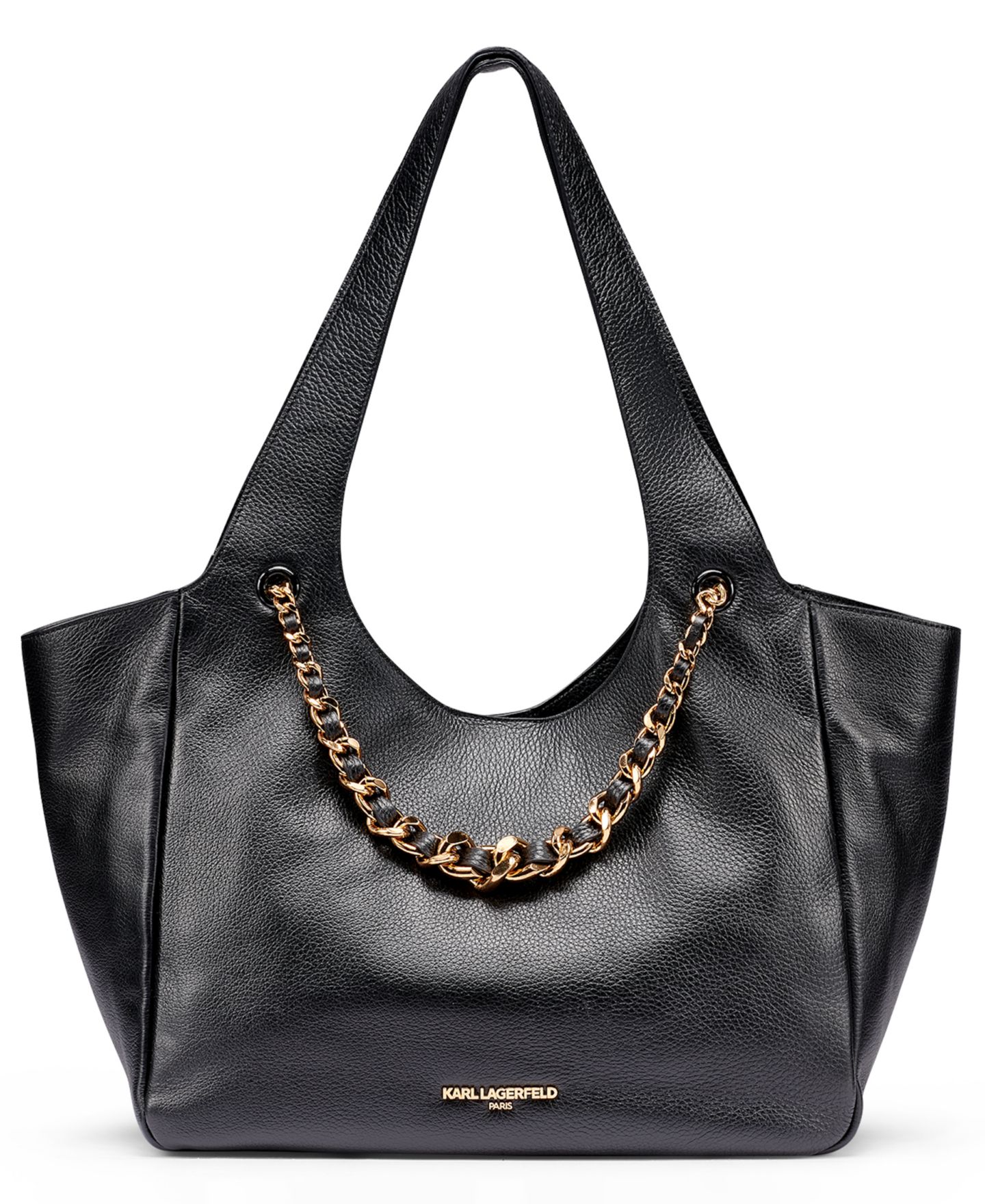 Женская сумка KARL LAGERFELD PARIS Ina Leather Extra-Large Tote Handbag, цвет: Чёрный / Золотой — фото 1