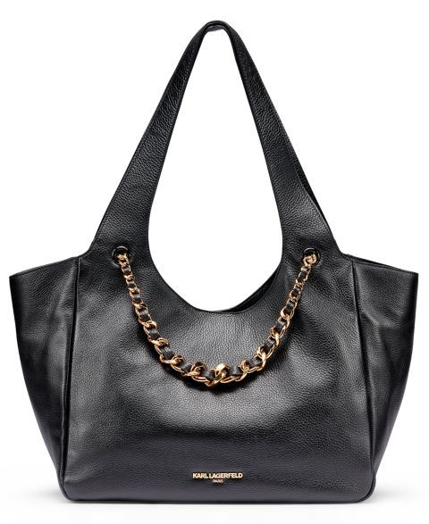 Женская сумка KARL LAGERFELD PARIS Ina Leather Extra-Large Tote Handbag, цвет: Чёрный / Золотой