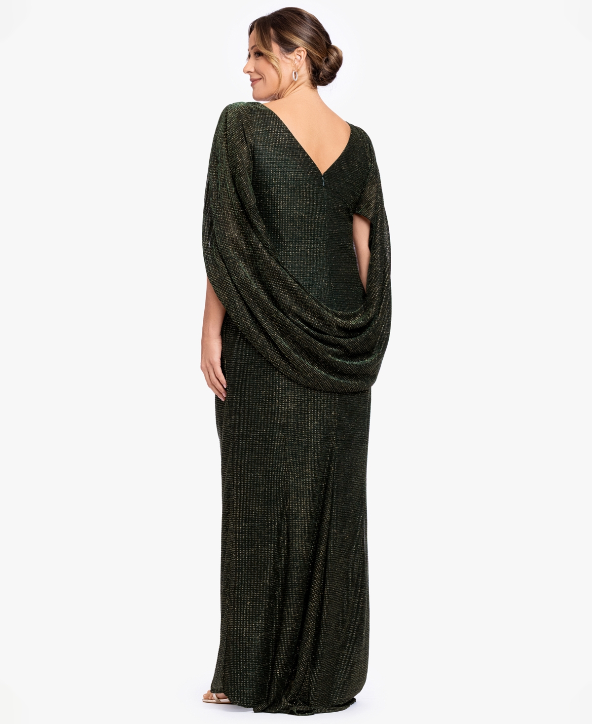 Betsy & Adam Women's Metallic Glitter-Crinkle Draped-Back Gown