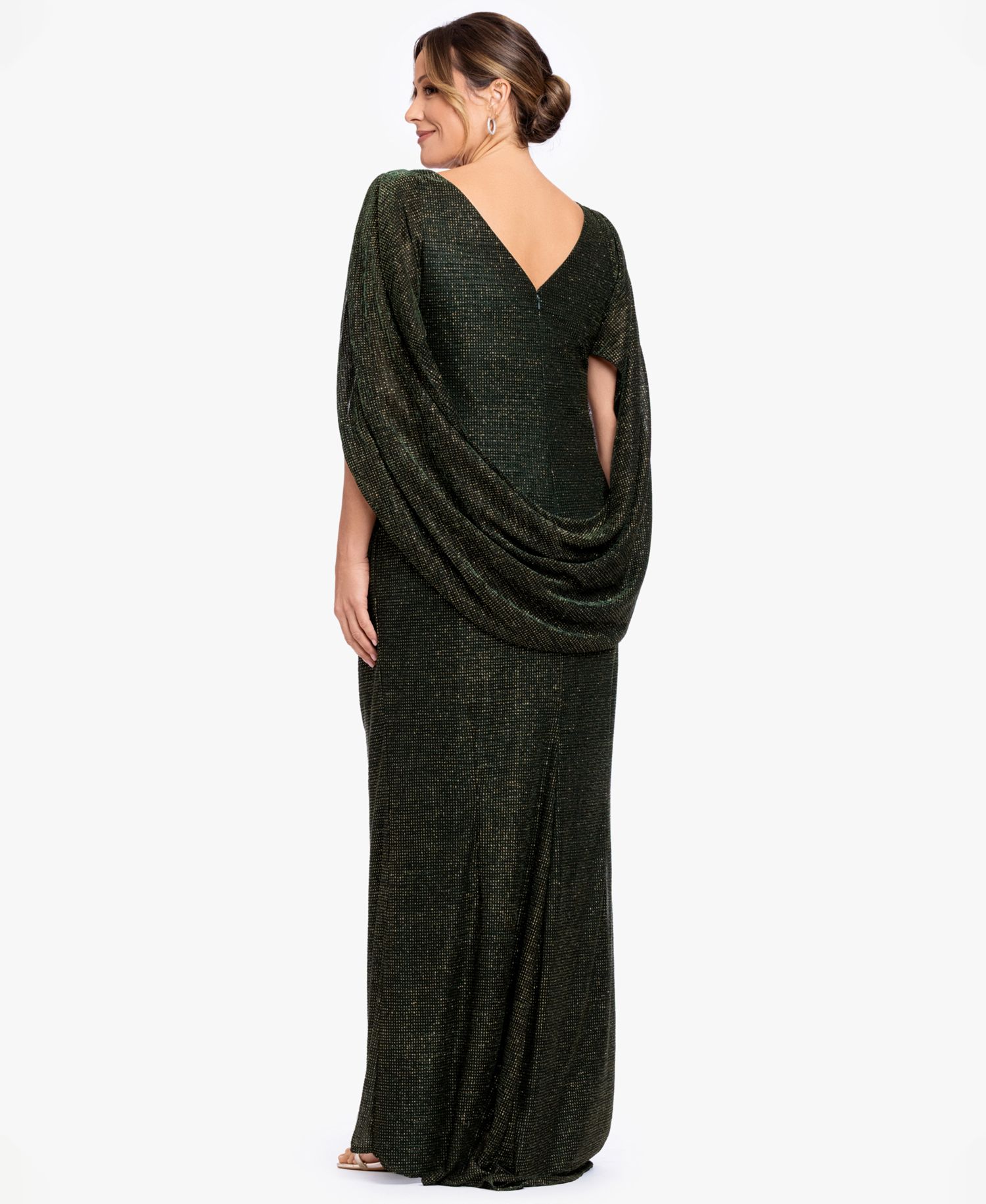 Women's Metallic Glitter-Crinkle Draped-Back Gown