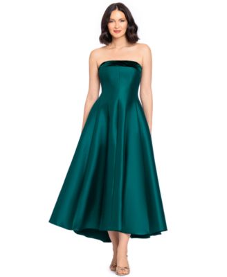 Women's Strapless Mikado With Velvet Stripe High Low Fit & Flare Dress