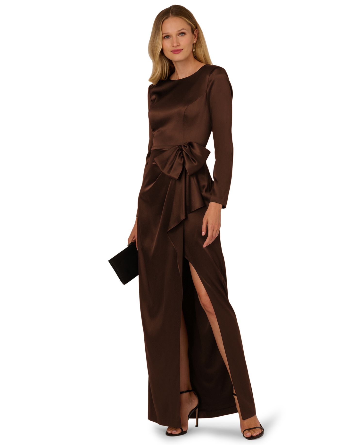 Women's Long-Sleeve Ruffle Bow Boat Neck Dress