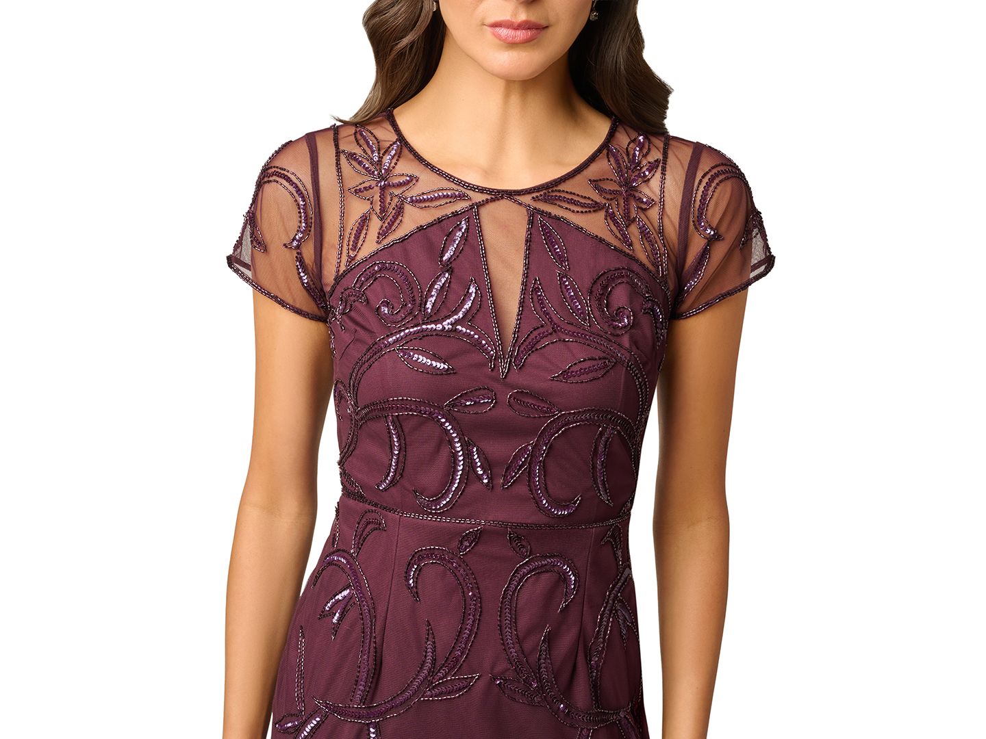 Женское платье Adrianna Papell Beaded Short-Sleeve Sheath, цвет: Ночной сливовый — фото 4