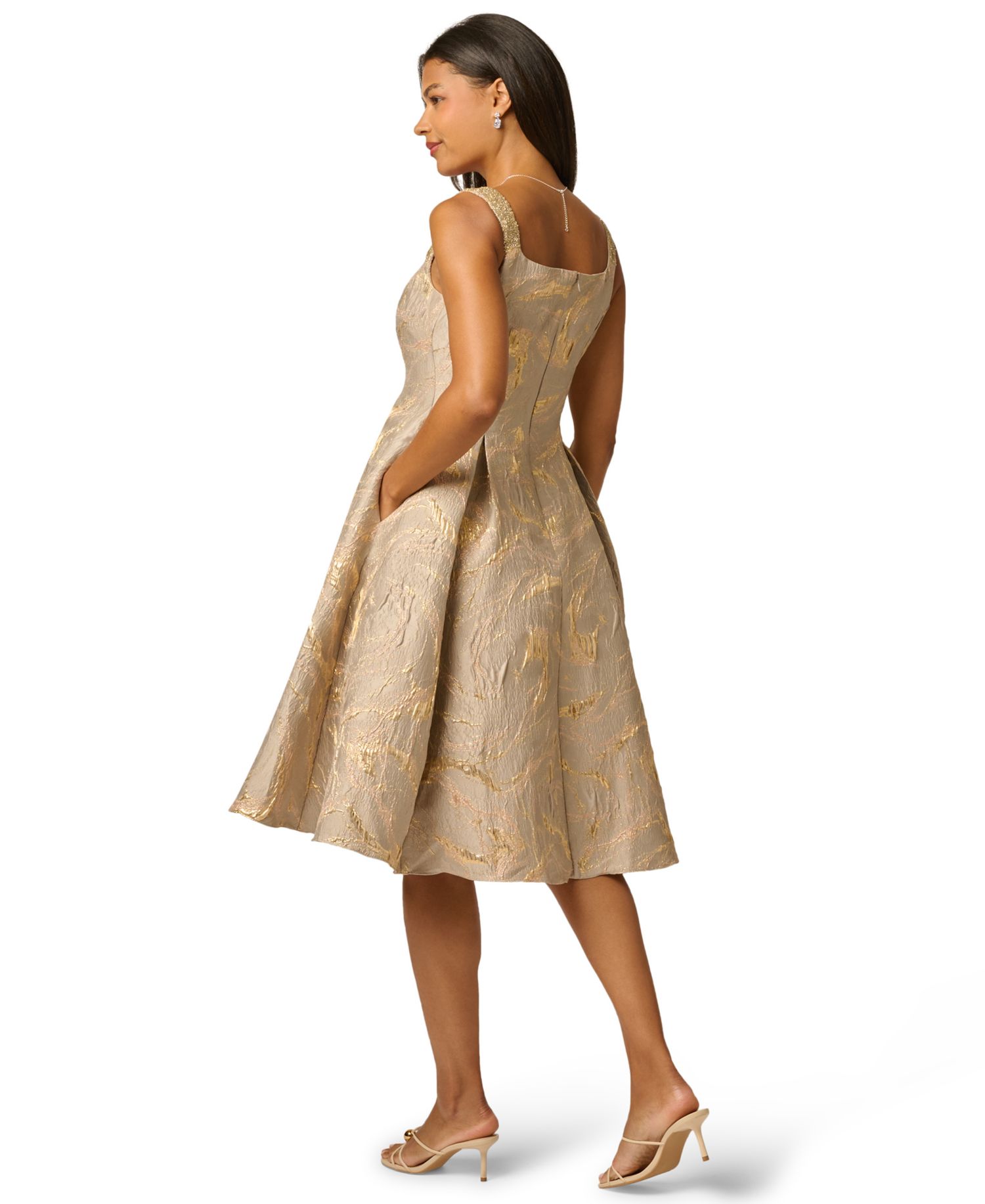 Women's Metallic Jacquard Fit & Flare Dress