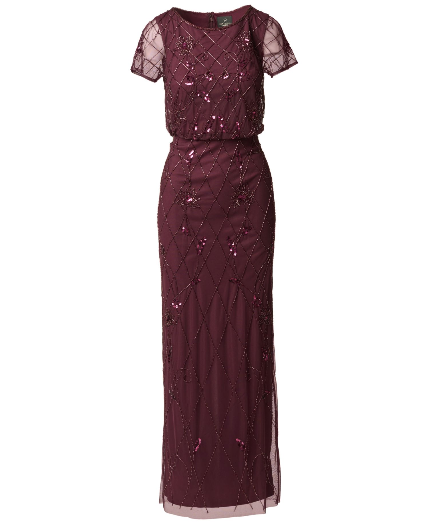 Women's Bead Blouson Boat Neck Short-Sleeve Long Dress