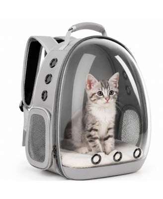 Pet Carrier Backpack for Cats and Small Dogs, Airline-Friendly Bubble Carrier with Mesh Ventilation and Safety Leash | Grey