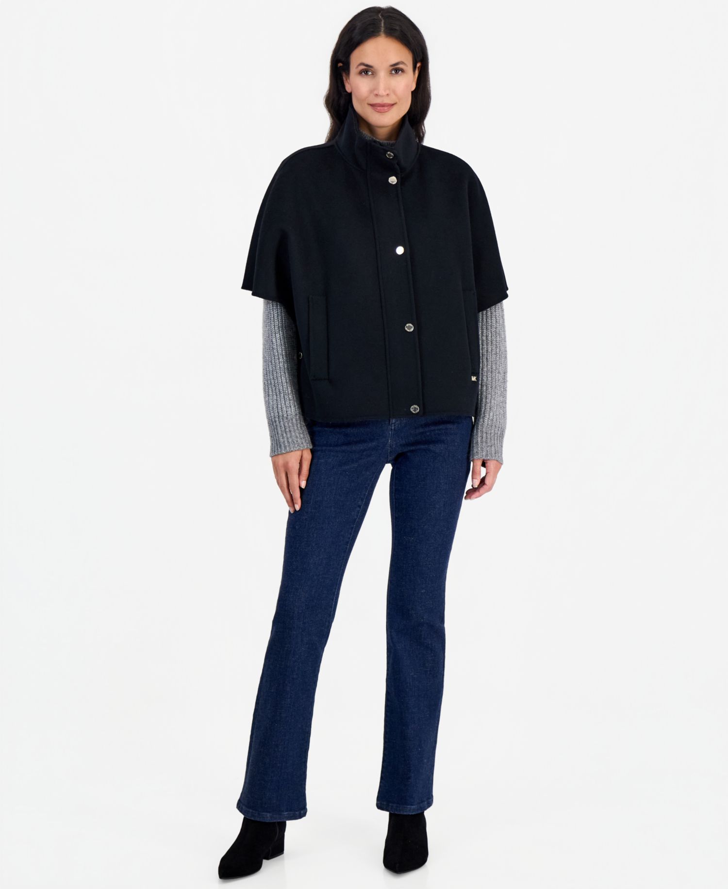 Women's Short Funnel-Neck Wool-Blend Cape Coat