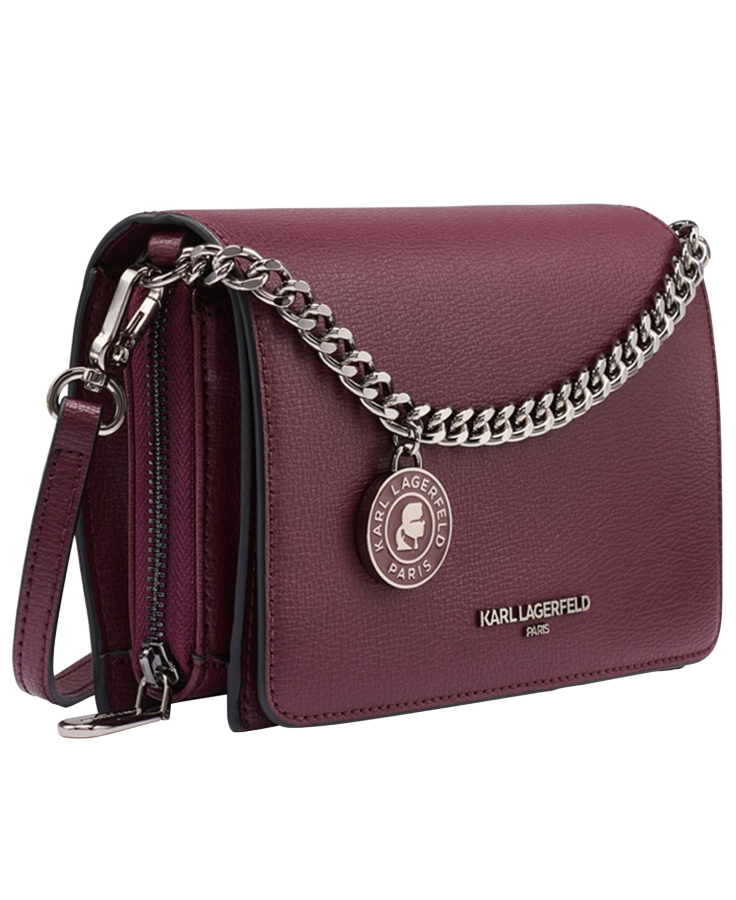 Женская сумка KARL LAGERFELD PARIS Lourdes Mini Leather Crossbody Handbag, цвет: Вишнёвый сливовый — фото 3