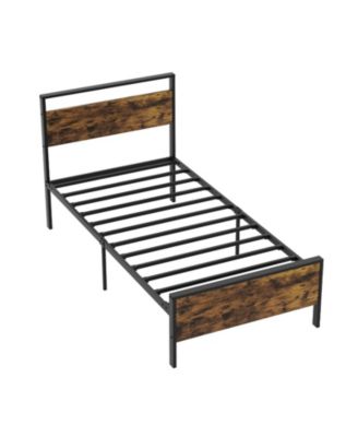 Metal Platform Bed Frame with Wooden Headboard, Industrial Style Bedroom Furniture