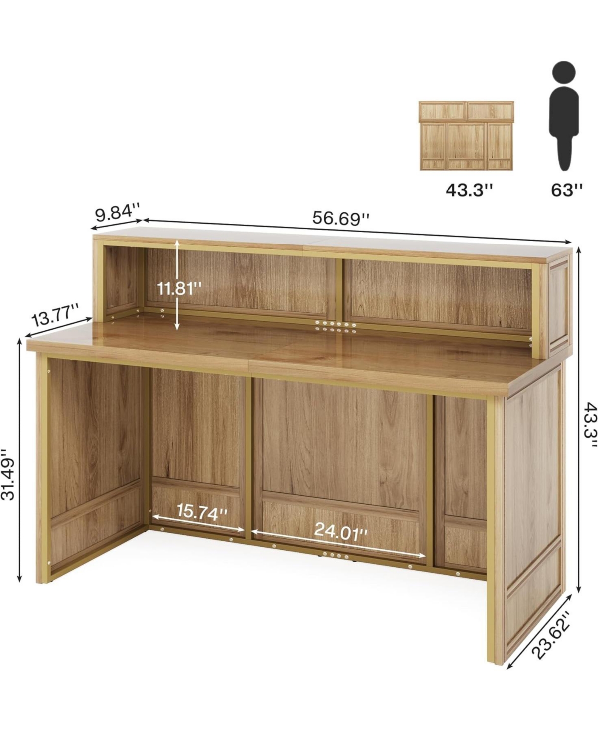Tribesigns 57" Reception Desk with Counter, Oak