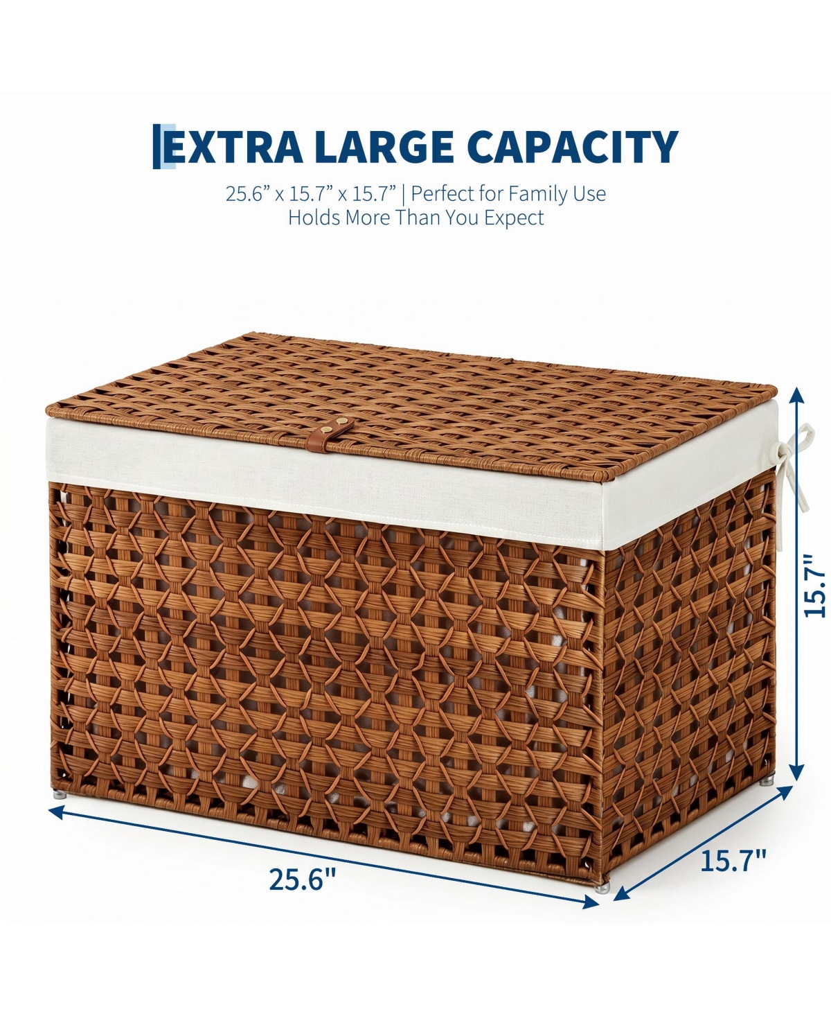 homfan Pe Rattan Storage Basket with Lid and Removable Liner, Divided Large Capacity Organizer Bin, for Bedroom, Living Room, Bathroom