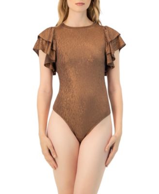 Women's Ruffled Sleeve Round Neck Bodysuit