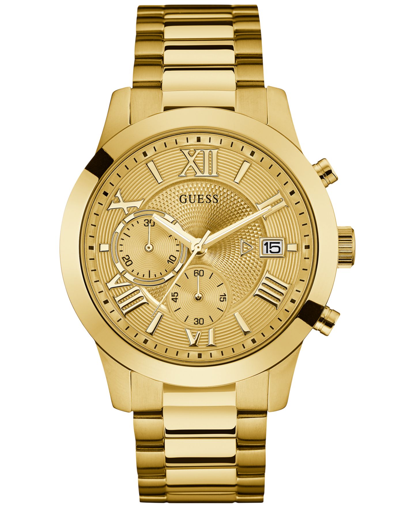 Мужские часы GUESS Chronograph Gold-Tone Stainless Steel Bracelet Watch 45mm — фото 1
