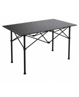 Portable Folding Aluminum Camping Table with X-Frame, Heat Resistant and Easy Clean, Black