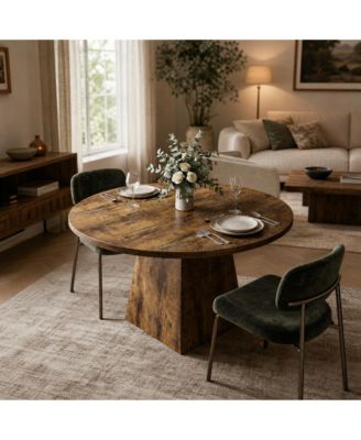 47-Inch Round Pedestal Dining Table, Seats 4-6, Oak Finish, 350 lb Capacity