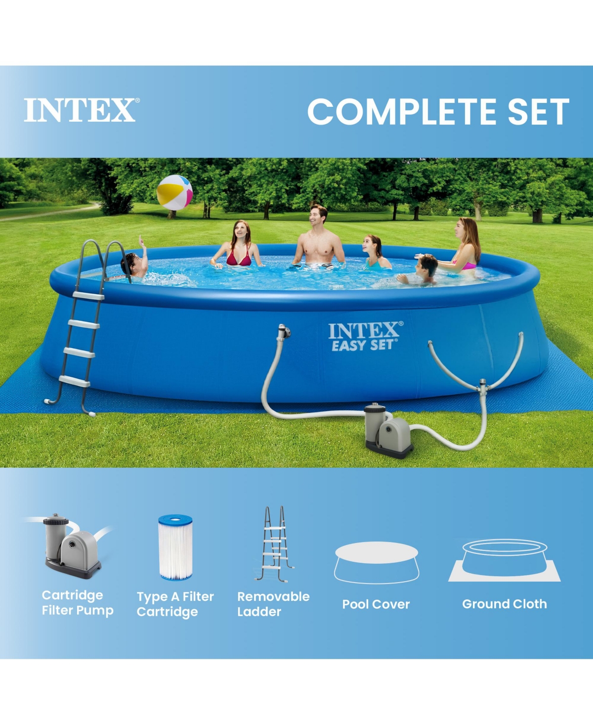 Intex 18' x 48" Inflatable Above Ground Pool Set with Filter Cartridges (6 Pack