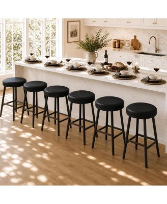 Round Backless Bar Stools Set of 2 - 26", 2.4" Cushion, 400 lbs Metal Frame for Kitchen Islands and Counters, Black