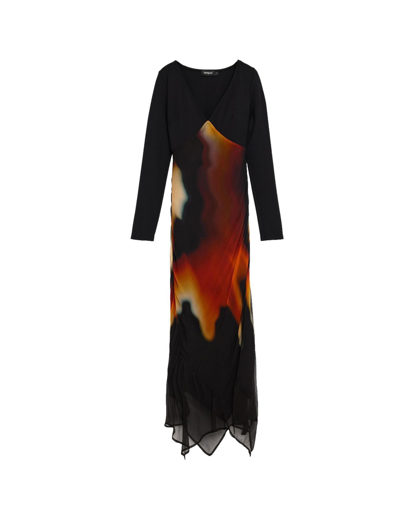 Женское платье Desigual Long-Sleeve Asymmetric Hem Midi, цвет: Чёрный — фото 6