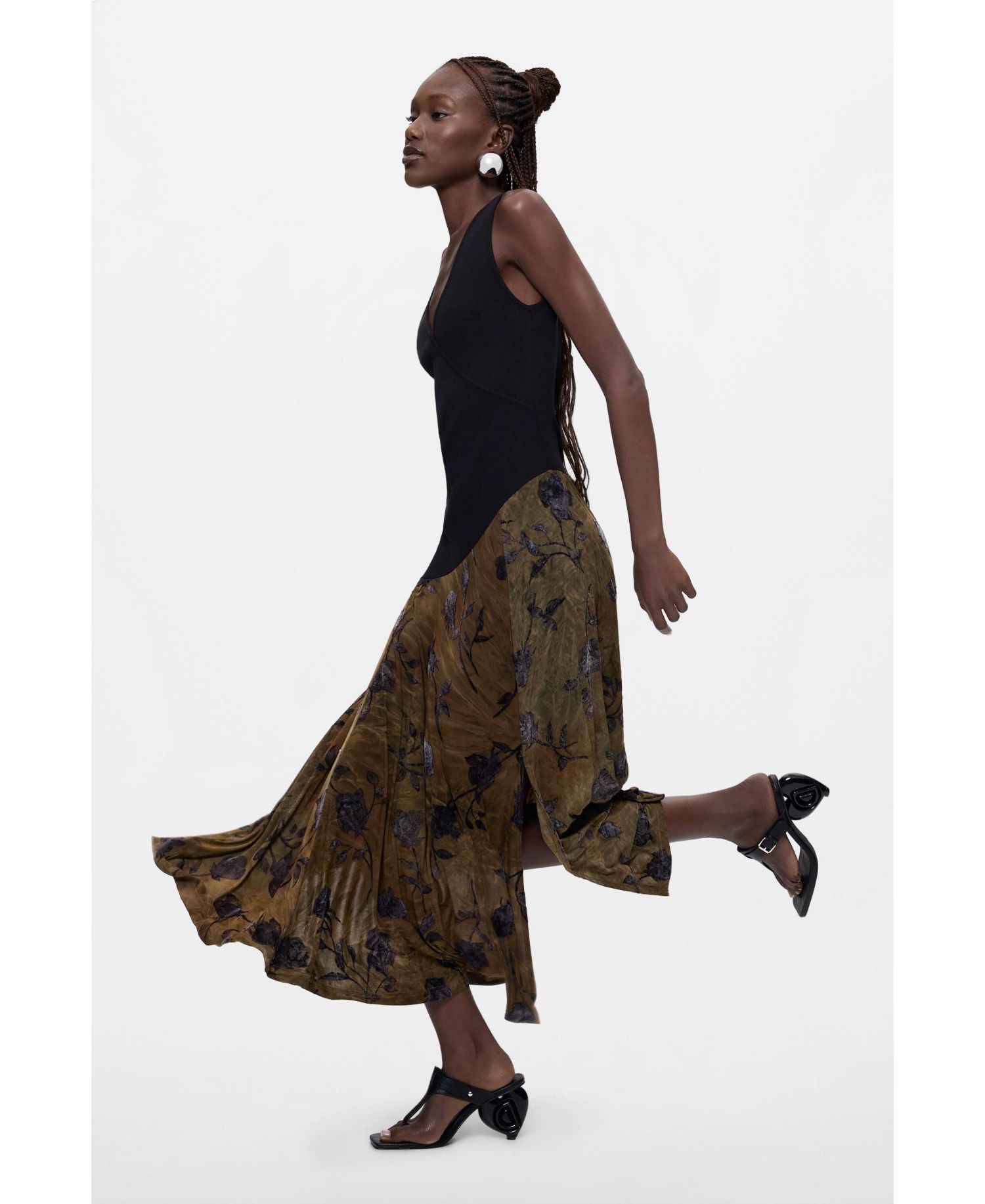 Women's Floral Flocked A-Line Midi Dress